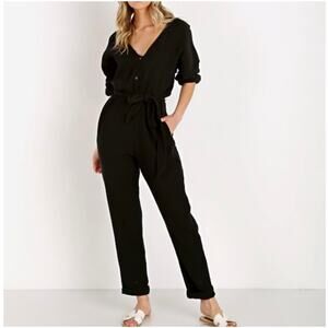 Stillwater Cote D’Azure Black Jumpsuit Cotton Gauze  Tie Waist Women Small NWT